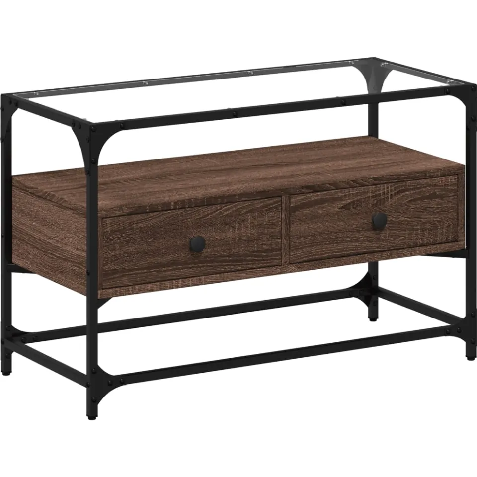 vidaXL Tv-meubel met glazen blad 80x35x51 cm hout bruin eikenkleurig, foto 3
