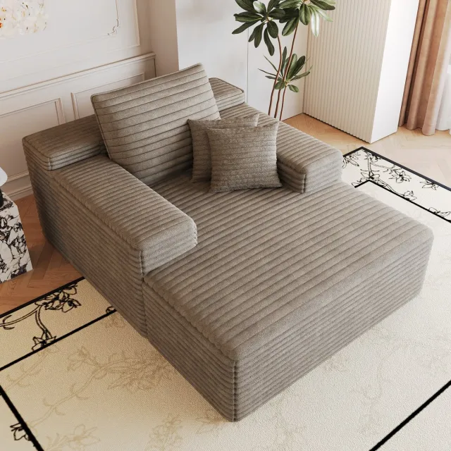 MODFU Chaise Longue - 1-Zits - Zonder Montage - Ribstof - Camel - 159 X 115 X 83 Cm