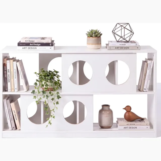 Triumpunpre Boekenkast met 2 planken - Kinderboekenkast voor de slaapkamer - Moderne geometrische boekenkast - Ontwerp met ronde uitsparingen - Wit