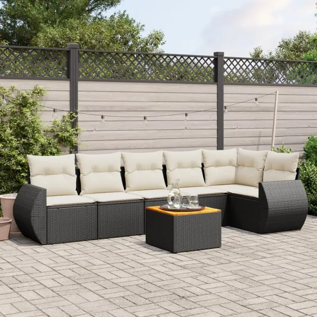 vidaXL 7-delige Loungeset met kussens poly rattan zwart, foto 2