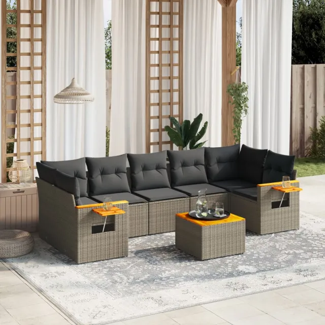 vidaXL 8-delige Loungeset met kussens poly rattan grijs, foto 2