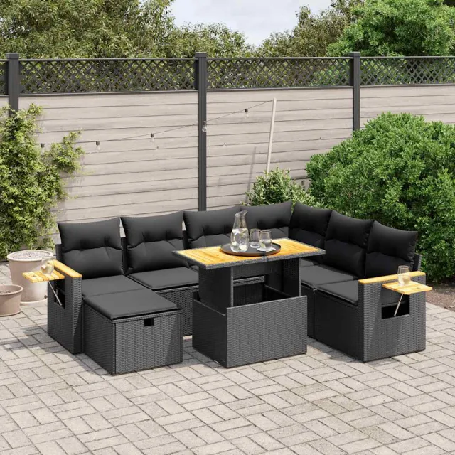 vidaXL 8-delige Loungeset met kussens poly rattan zwart, foto 2