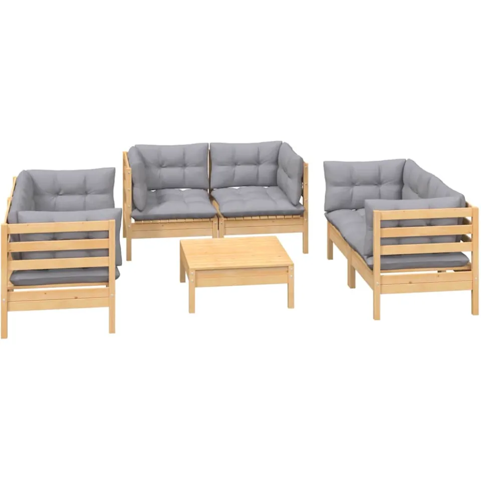 vidaXL 7-delige Loungeset met grijze kussens grenenhout Grijs