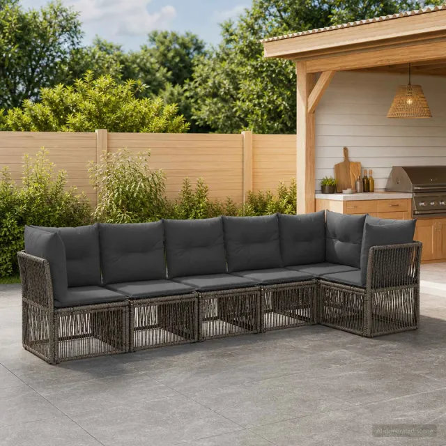 vidaXL Tuinbankenset 6 st 6-zits Grijs poly rattan, foto 2
