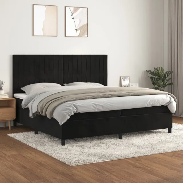 vidaXL Boxspring met matras fluweel zwart 200x200 cm