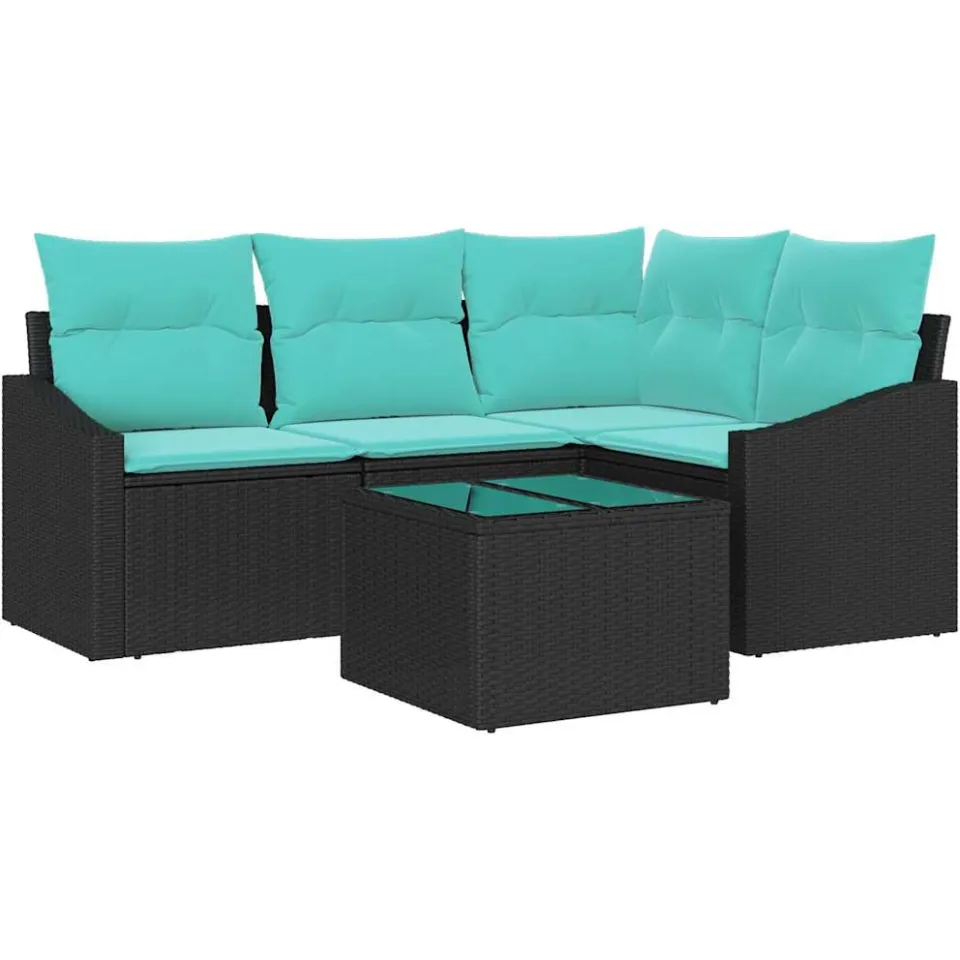 vidaXL Bankstel 5 st Zwart poly rattan