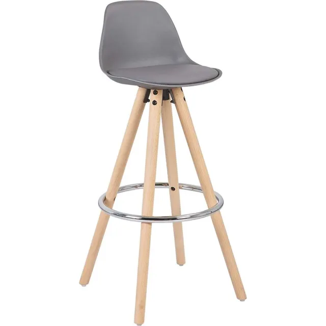 Dripio Hoge Barkruk Gerardo - Zithoogte 75cm - Grijs - Set van 1 - Keuken - Barstoelen - Met rugleuning - Kunstleer - Bruin frame