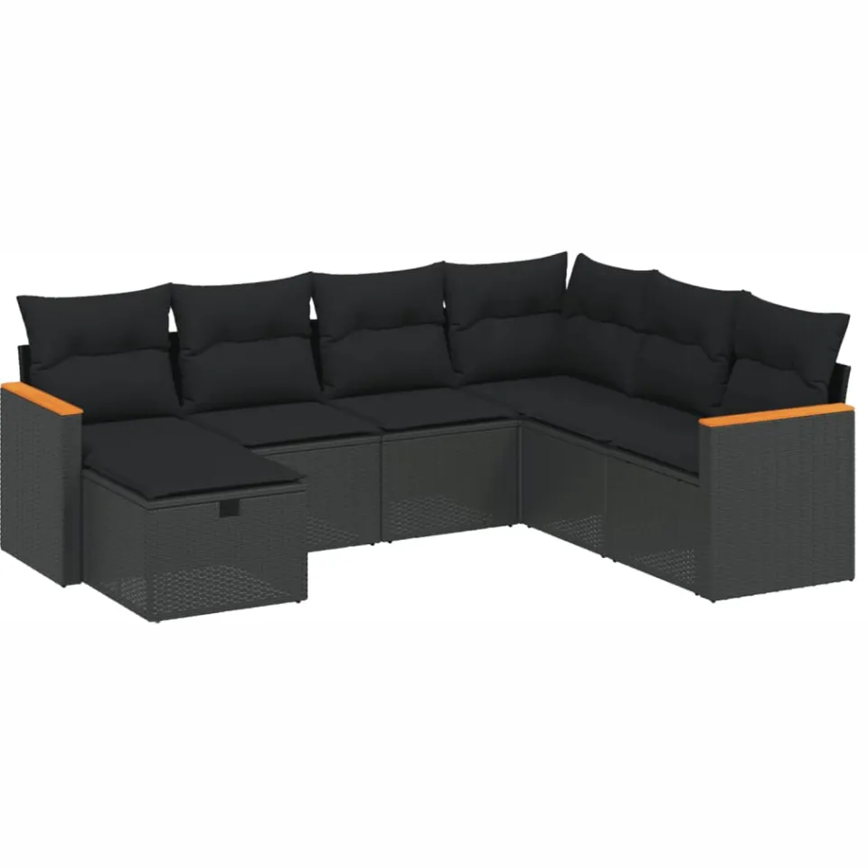 vidaXL 7-delige Loungeset met kussens poly rattan zwart