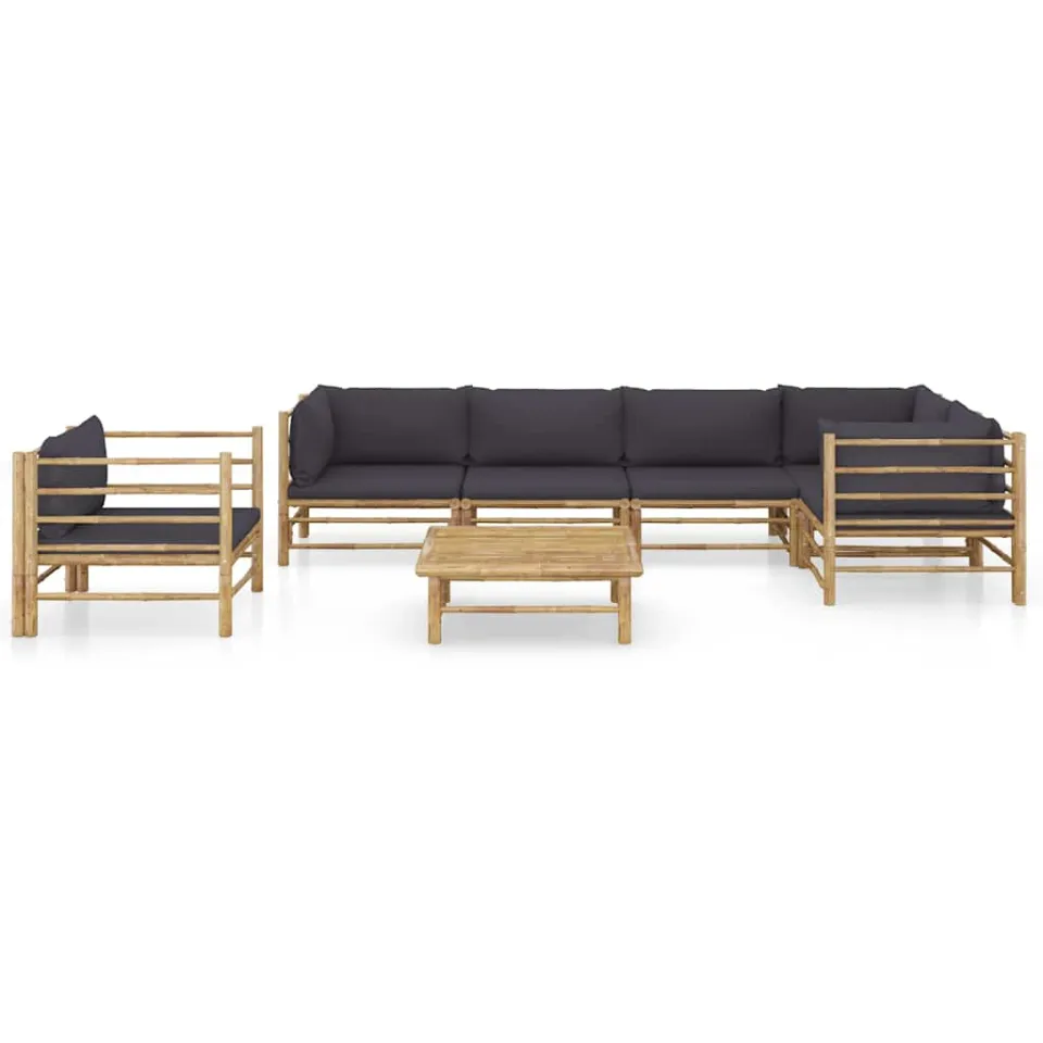 vidaXL 7-delige Loungeset met donkergrijze kussens bamboe grijs, foto 2