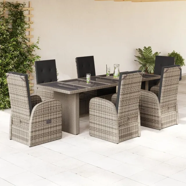 vidaXL 7-delige Tuinset met kussens poly rattan grijs, foto 2