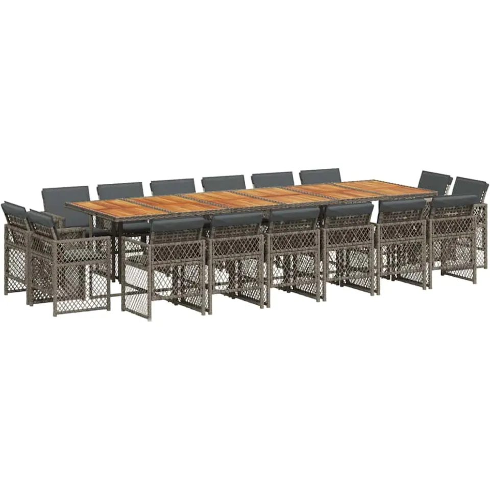 vidaXL 17-delige Tuinset met kussens poly rattan grijs, foto 3