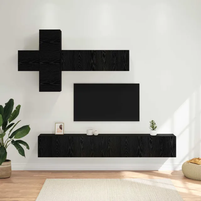 vidaXL Tv-meubelset Wandgemonteerd 7-delig Zwart eiken Bewerkt hout, foto 2