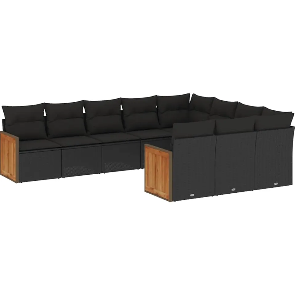 vidaXL 10-delige Loungeset met kussens poly rattan zwart, foto 3