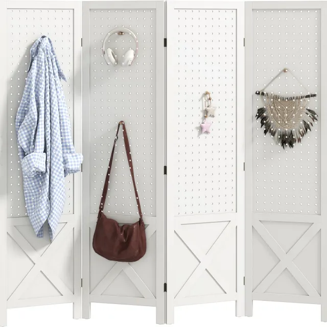 Lunpog Witte houten scheidingswand 4 panelen - vouwbaar kamerscherm - 152 x 1,7 x 144,5 cm