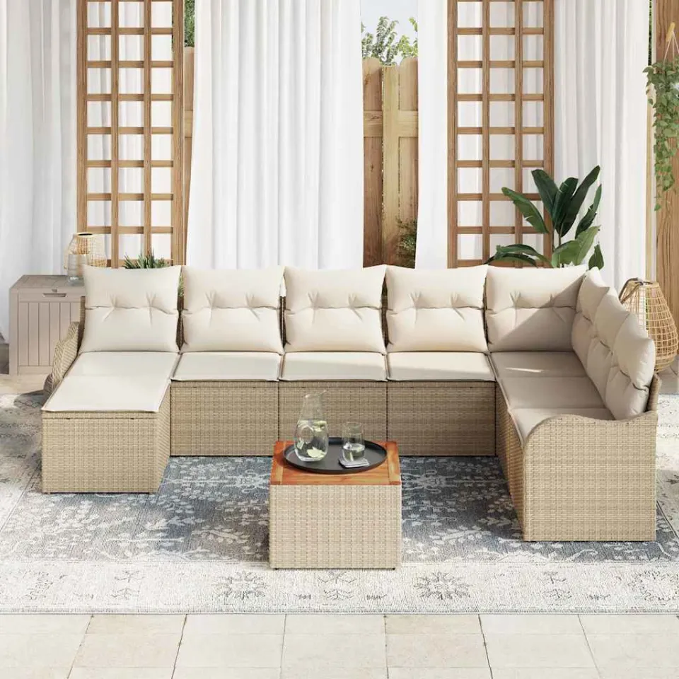 vidaXL Tuinbankenset 9 st Beige poly rattan, foto 3
