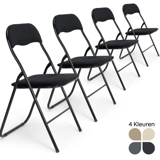 Trendy Meije Nova Klapstoelen Set van 4 - Zwart - Velvet Fluweel - Inklapbaar - Zithoogte 45 cm - Opvouwbare Stoelen - Vouwstoel