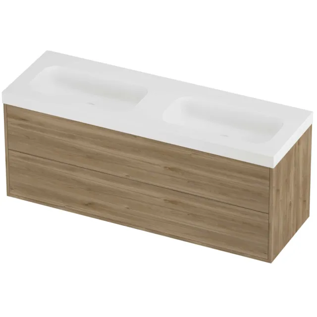 Proline Haga Badmeubelset Polystone Mezza Dubbel 140x46x58 cm Mat White Cider Oak Eiken