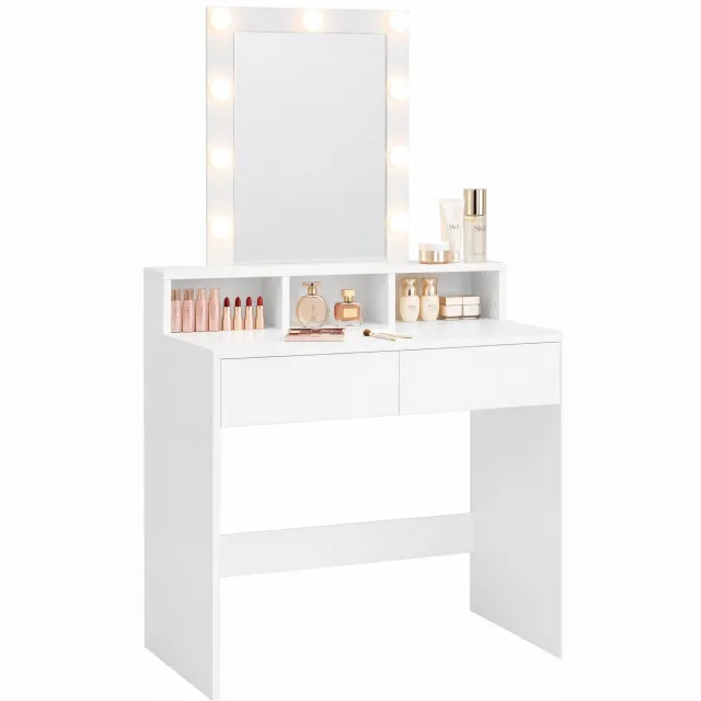Monza Home Make Up Tafel Hollywood Style – Kaptafel met Spiegel en LED Verlichting – Wit - Monza Home