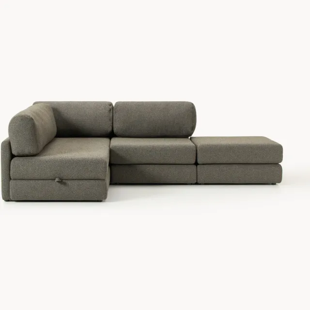Westwing Collection Bouclé slaapbank Ladina (3-zits) met opbergruimte groen