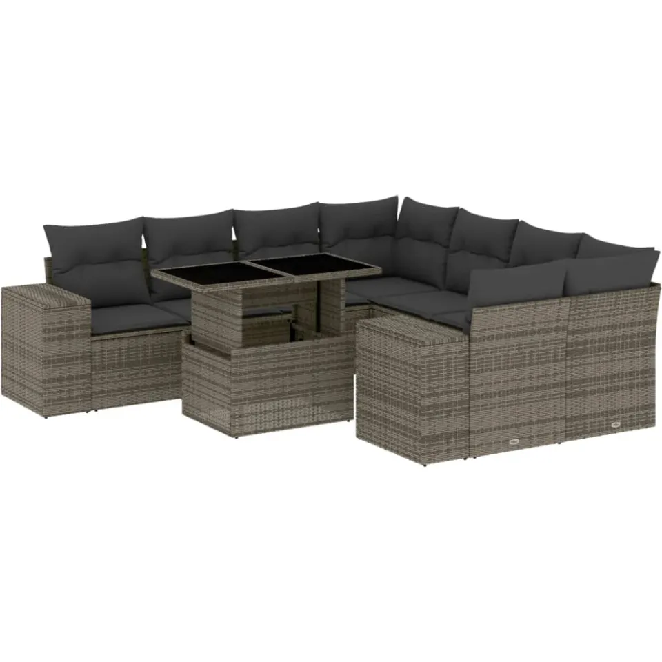 vidaXL 9-delige Loungeset met kussens poly rattan grijs, foto 3