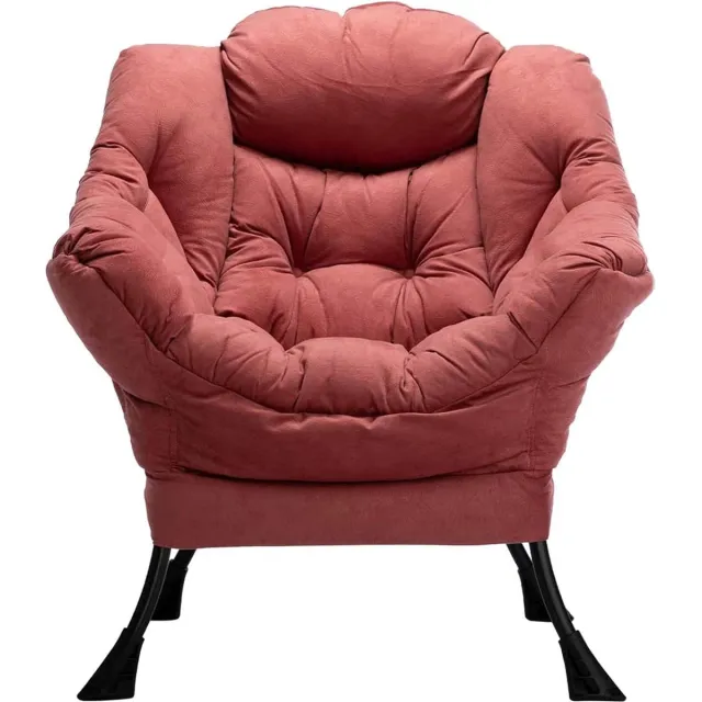 meerklose Fauteuil Accent Stoel Luie Stoel Lounge Stoel met Armleuningen Moderne Fluwelen Stof Vrijetijdsfauteuil met Stalen Frame, Baksteenrood
