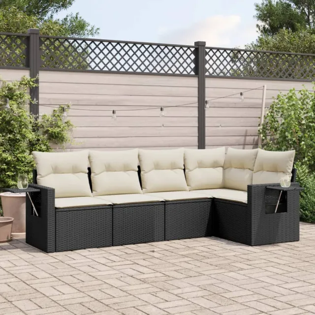vidaXL 5-delige Loungeset met kussens poly rattan zwart, foto 2