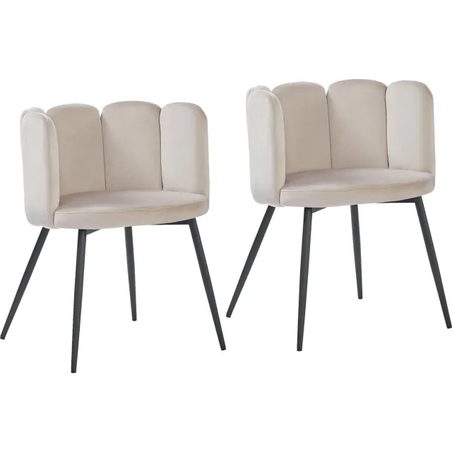 BukkitBow Eetkamerstoel / Bureaustoel met Bloembladontwerp – Geschikt als Make-up Stoel - Fluweel & Metalen Onderstel - Velvet / Fluweel – 2 Stuks - Licht Grijs