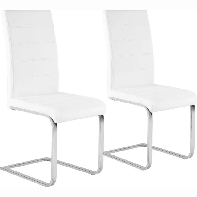 BukkitBow Eetkamerstoel / Keukenstoel - Cantilever Stoel - Kunstleder/Leer Stoel - met Metalen Onderstel - Zithoogte 48.5CM - Set van 2 Stuks - Wit