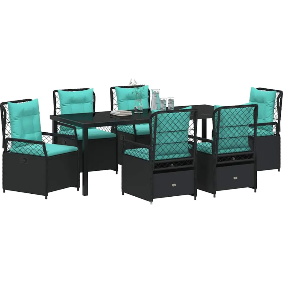 vidaXL Tuin eettafelset 7 st Zwart poly rattan