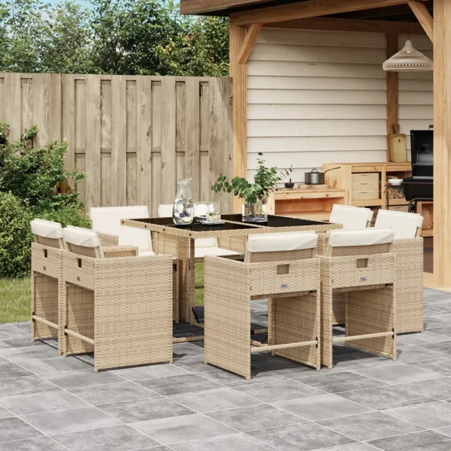 vidaXL 9-delige Tuinset met kussens poly rattan beige, foto 2