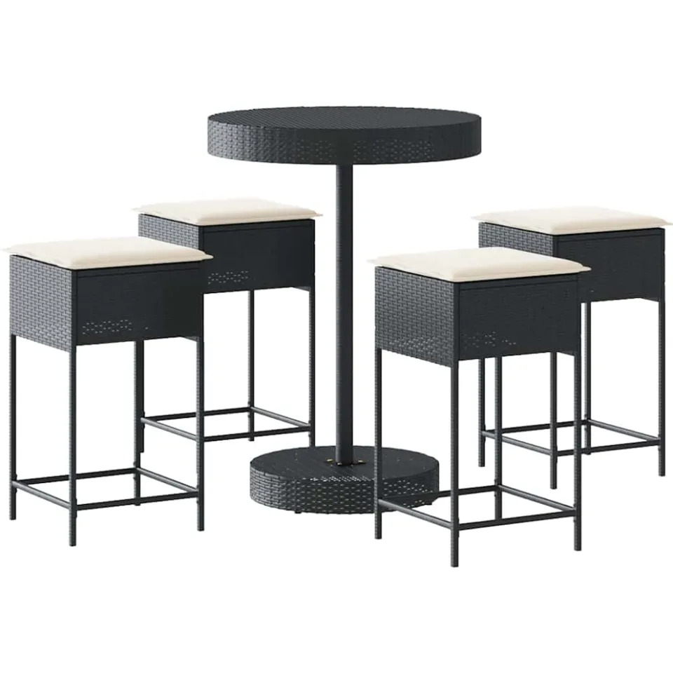 vidaXL 5-delige Tuinbarset met kussens poly rattan zwart, foto 3