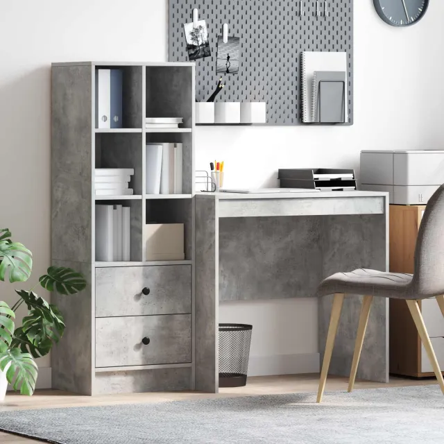 vidaXL Bureau Beton Grijs 125,5 x 50 x 127 cm 2 st, foto 2