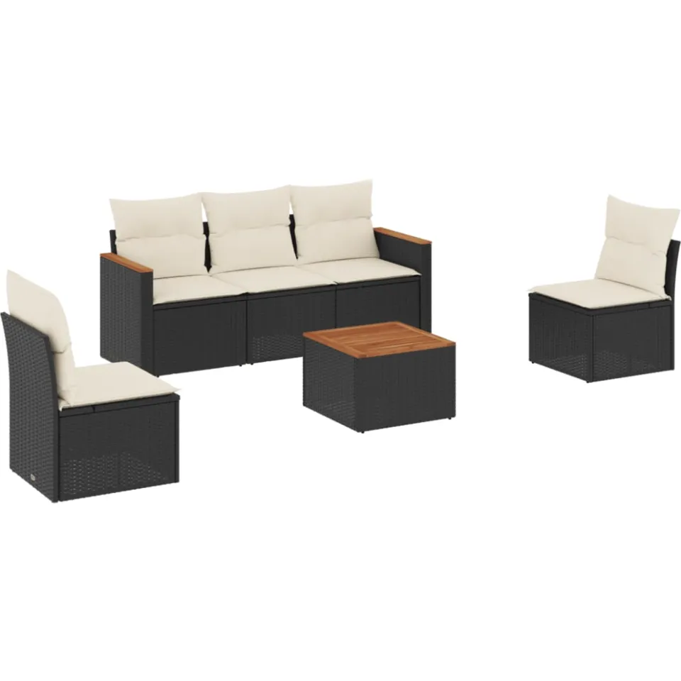 vidaXL 6-delige Loungeset met kussens poly rattan zwart, foto 3