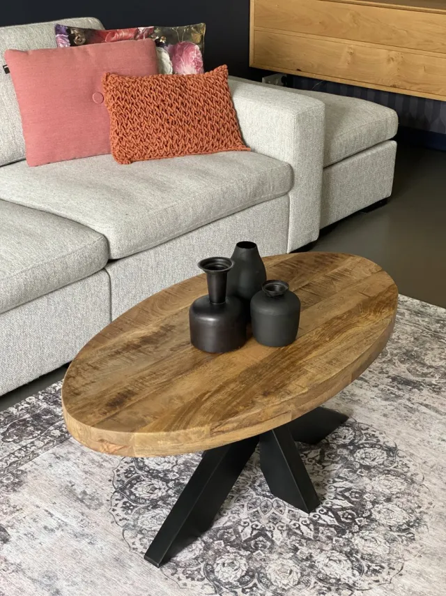 The Copperbarn Salontafel ovaal mangohout 100 x 55 cm kruispoot multi
