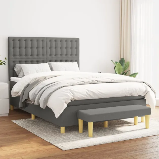 vidaXL Boxspring met matras stof donkergrijs 140x200 cm grijs