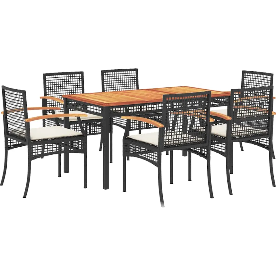 vidaXL 7-delige Tuinset met kussens poly rattan zwart