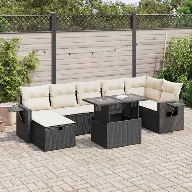 vidaXL 8-delige Loungeset met kussens poly rattan zwart, foto 2