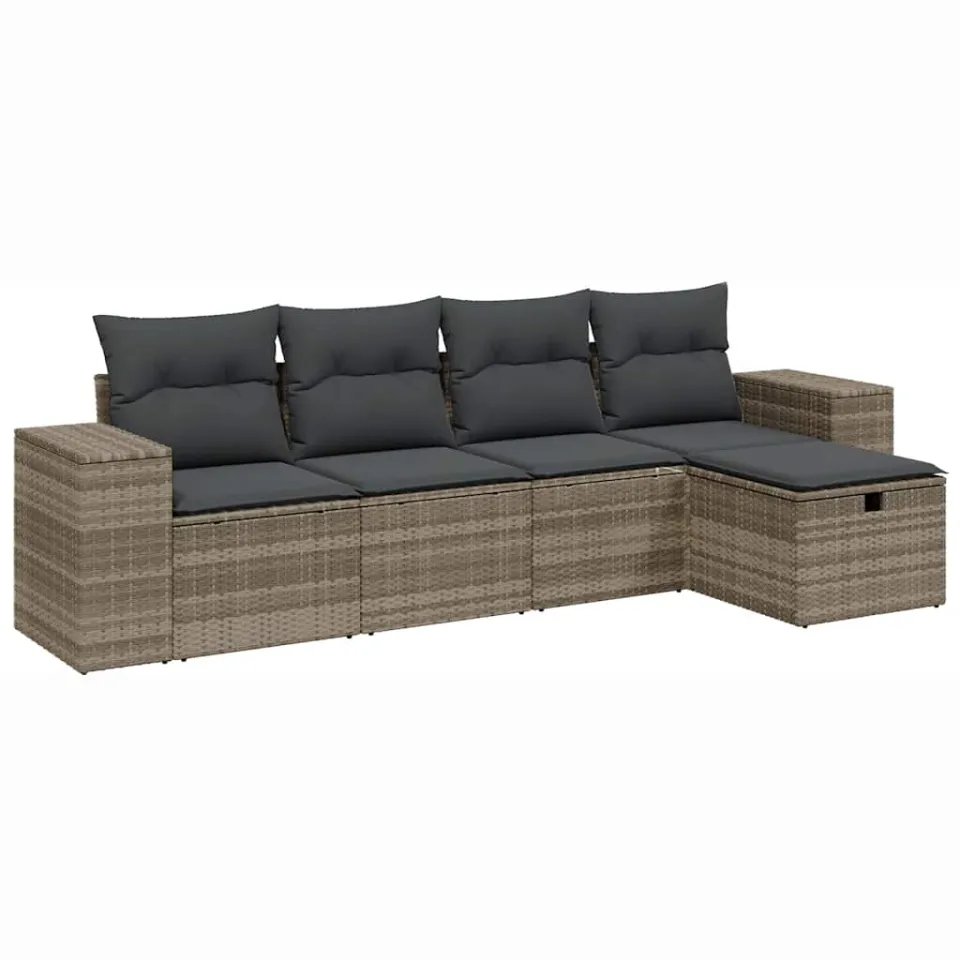 vidaXL 5-delige Loungeset met kussens poly rattan lichtgrijs grijs, foto 3