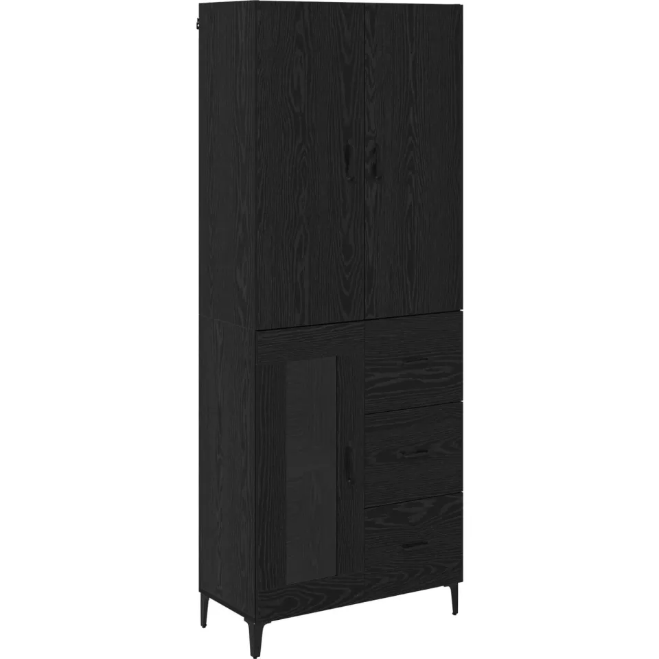 vidaXL Highboard Zwart Eiken 69,5 x 34 x 180 cm Bewerkt hout, foto 3