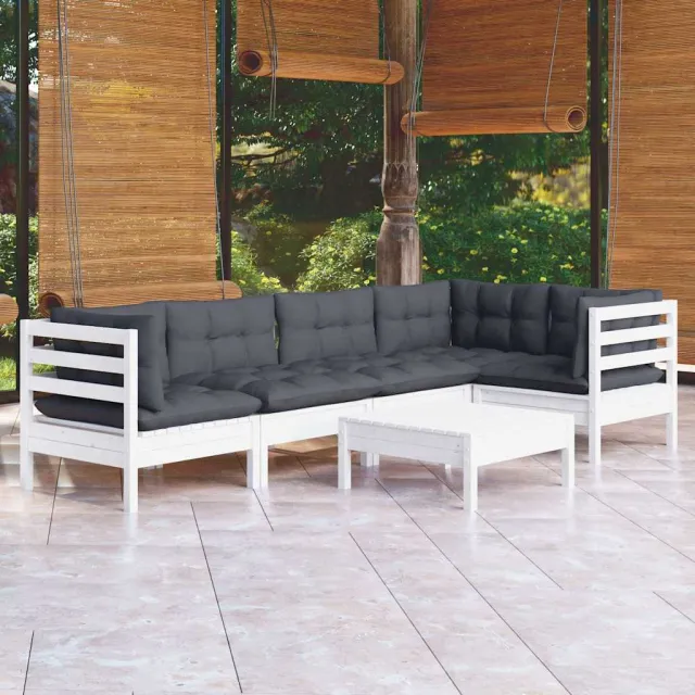 vidaXL 6-delige Loungeset met kussens grenenhout wit, foto 2