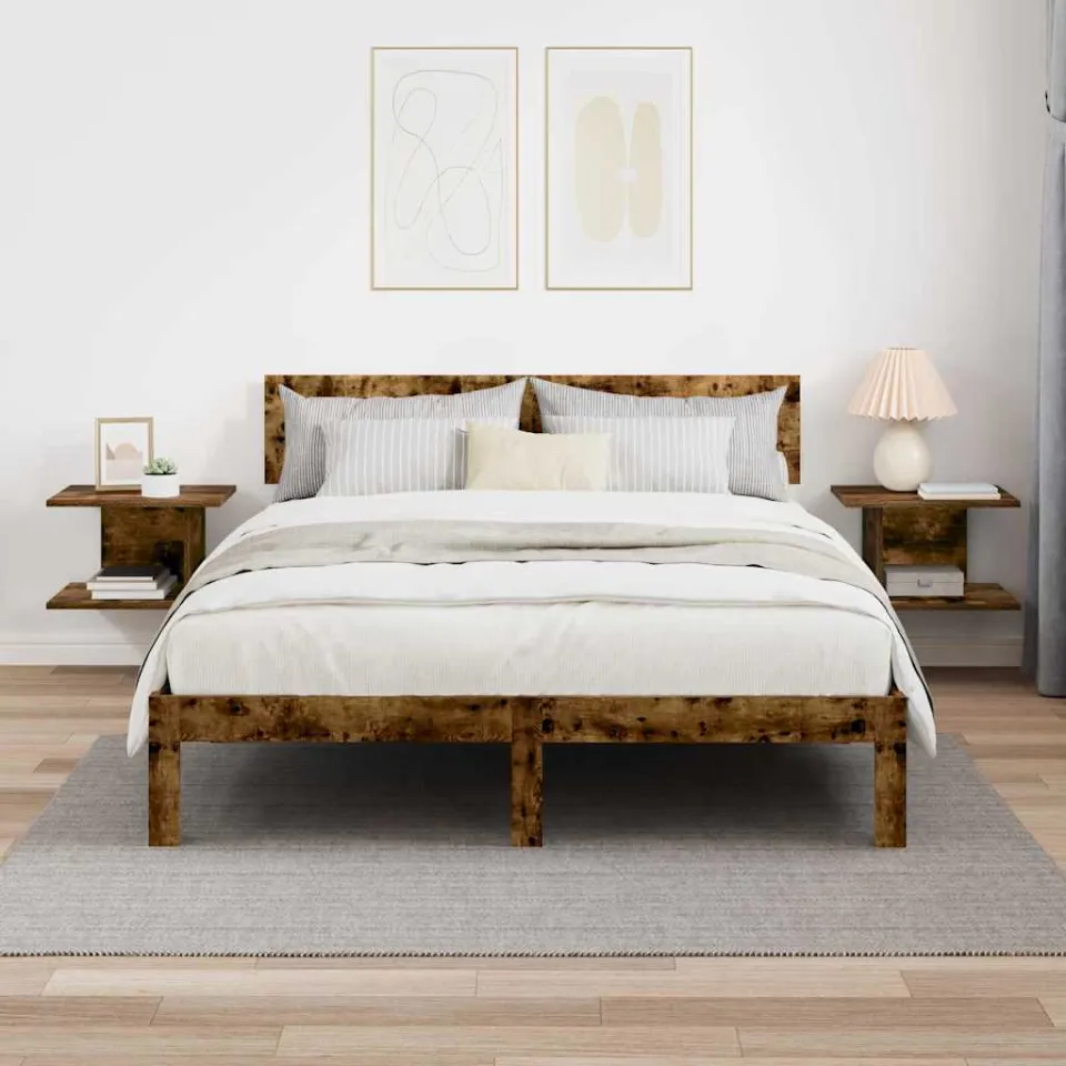 vidaXL Nachtkastje 2 st Gerookt eiken 40 x 30 x 25 cm Bewerkt hout, foto 4