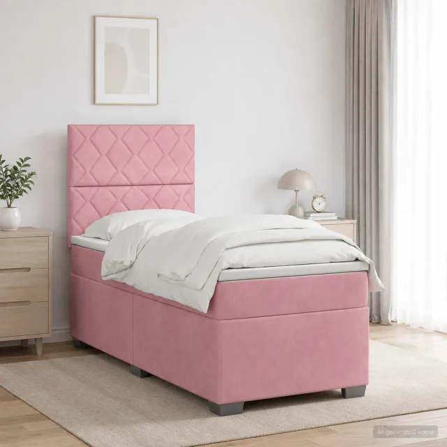 vidaXL Boxspringbed met matras met hoofdeinde Roze 80 x 200 cm Fluweel