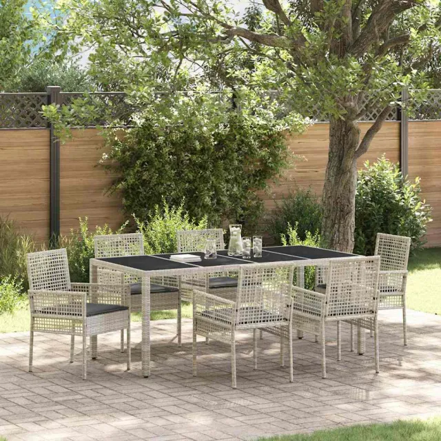 vidaXL Tuin eettafelset 7 st Lichtgrijs poly rattan, foto 2