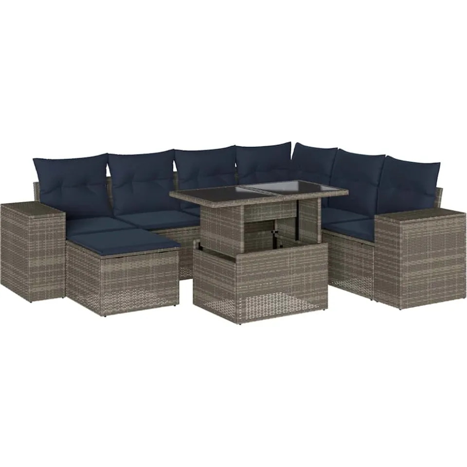 vidaXL 8-delige tuinbankset met kussens, grijs polyrotan, foto 3