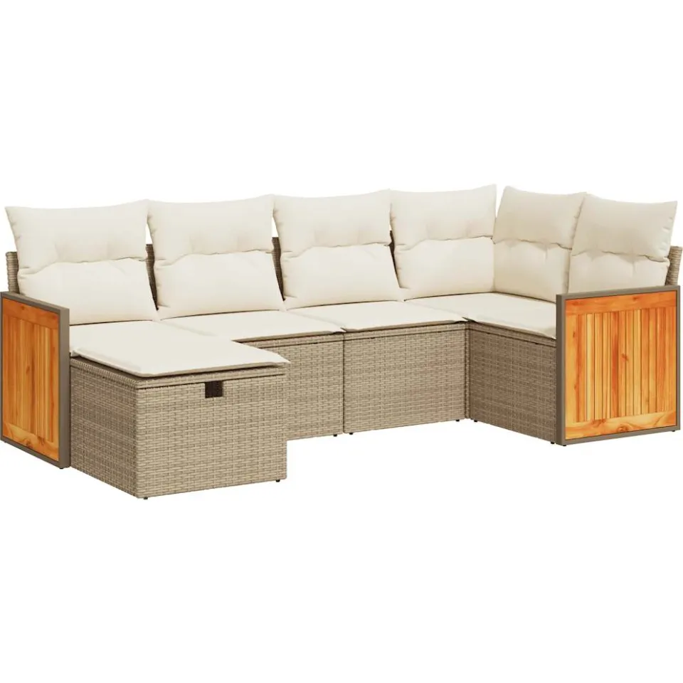 vidaXL 6-delige Loungeset met kussens poly rattan beige, foto 3