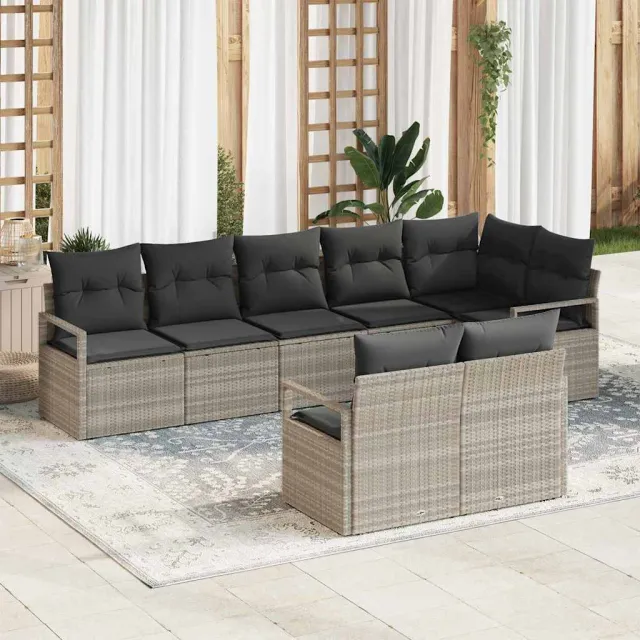 vidaXL Bankstel 8 st Lichtgrijs poly rattan, foto 2