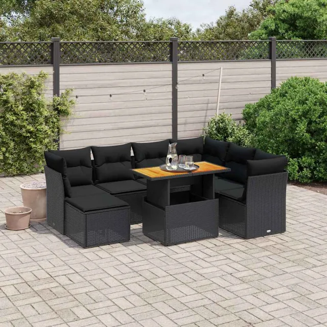 vidaXL 8-delige Loungeset met kussens poly rattan zwart, foto 2
