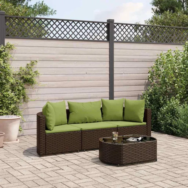 vidaXL 4-delige Loungeset met kussens poly rattan bruin, foto 2