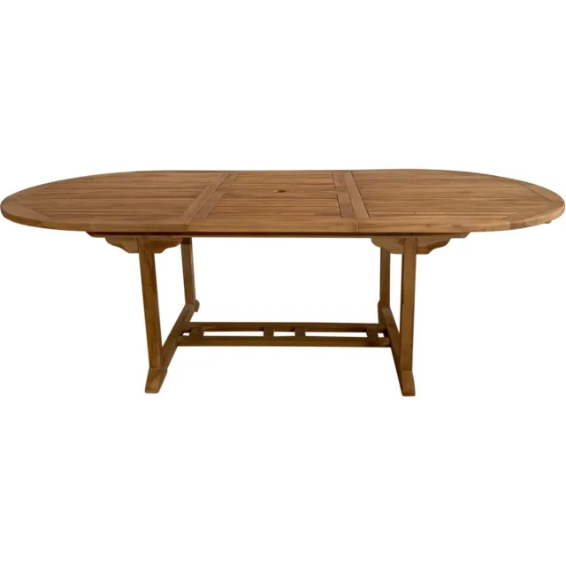 Axi Marzi Teak Tuintafel Ovaal – 180-240 x 120 x 75 cm – Uitschuifbaar – Ovale Tafel – Met Parasolgat – Houten Tuintafel – Bruin – Voor 8 personen – Voor Tuin, Terras en Balkon
