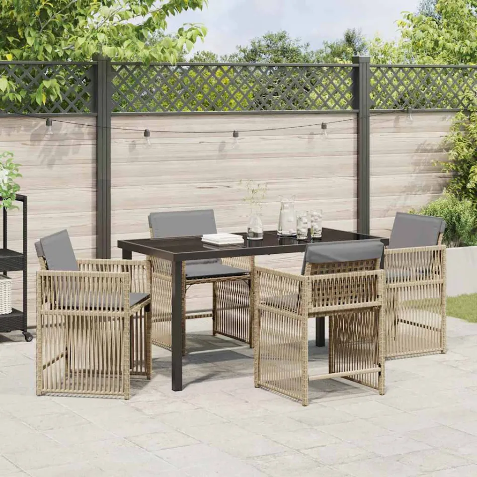 vidaXL Tuin eettafelset 5 st Beige poly rattan, foto 3